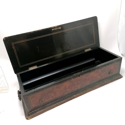 49 - Antique amboyna & ebonised cylinder music box (lacking workings) - 75cm x 28cm x 19cm high & has ori... 