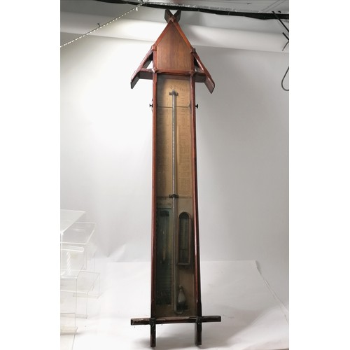 53 - Antique Admiral Fitzroy mercurial gauge barometer in a Gothic revival style oak case - 131cm