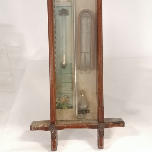 53 - Antique Admiral Fitzroy mercurial gauge barometer in a Gothic revival style oak case - 131cm