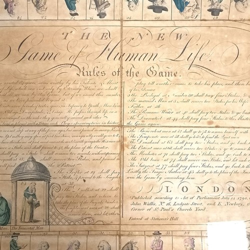 54 - Framed 1790 board game - 'The New Game of Human Life' (covering man's journey from infant to immorta... 