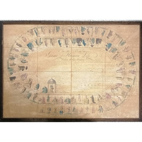 54 - Framed 1790 board game - 'The New Game of Human Life' (covering man's journey from infant to immorta... 
