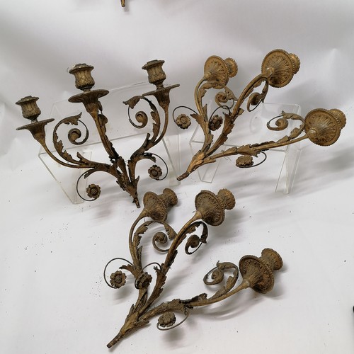 65 - 4 x antique metal & gilt gesso light fittings - 38cm x 36cm across ~ some losses to detail on all & ... 