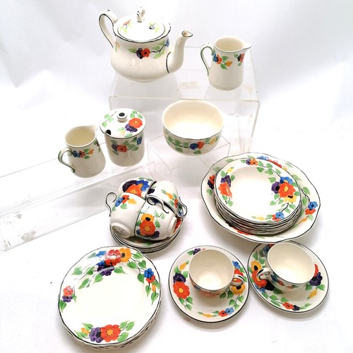 68 - Ivory ware Hancock's hand painted floral design 6 piece tea set + jam pot, fruit set ~ no obvious da... 