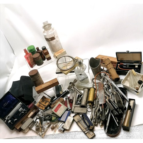 72 - Large collection / lot of surgical & medical tools / instruments etc inc cased otoscope, antique saw... 