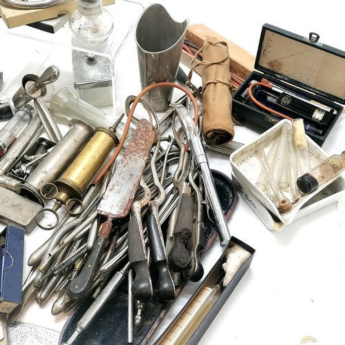 72 - Large collection / lot of surgical & medical tools / instruments etc inc cased otoscope, antique saw... 