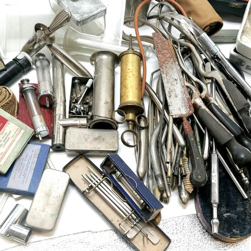 72 - Large collection / lot of surgical & medical tools / instruments etc inc cased otoscope, antique saw... 