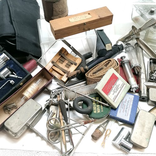 72 - Large collection / lot of surgical & medical tools / instruments etc inc cased otoscope, antique saw... 