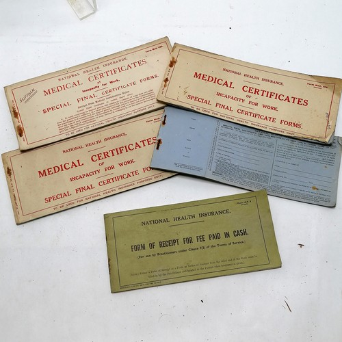 73 - National Health Insurance Medical certificates of incapacity for work book (x 3) t/w 2 others