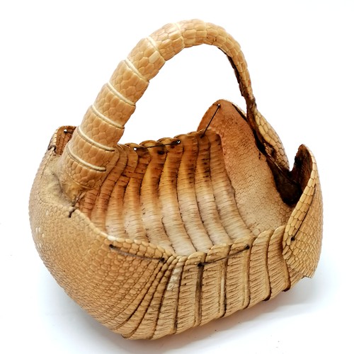 78 - Antique 9 banded armadillo basket - 23cm across & 22cm high ~ slight loss otherwise in good used con... 