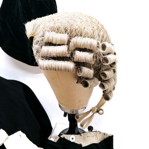 81 - Antique barrister's wig (R W Samuel esq) t/w related clothing inc 2 pairs trousers, black stockings,... 