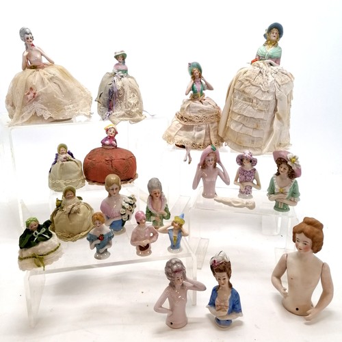 83 - Collection of antique pin dolls some complete with original fabric bases. tallest 22cm high. All in ... 