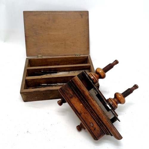 96 - Antique wooden Marples and sons moulding plane 23cm long T/W a box of associated blades