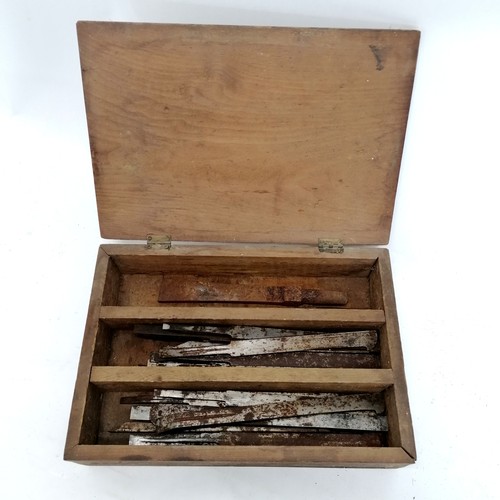 96 - Antique wooden Marples and sons moulding plane 23cm long T/W a box of associated blades