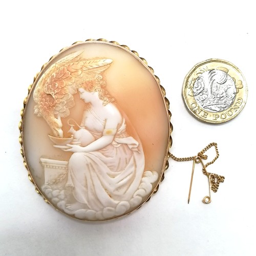 108 - Large antique unmarked gold mounted hand carved shell cameo depicting Hebe offering a cup to her fat... 