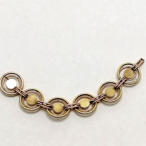 115 - 14ct (marked 14k US) fancy link designer bracelet with hidden catch in 2 tone gold - 20cm long & 47.... 