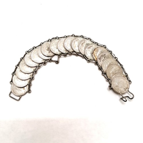 137 - Silver bracelet made from GB 4d coins (1 coin loose) - 41g - SOLD ON BEHALF OF THE NEW BREAST CANCER... 