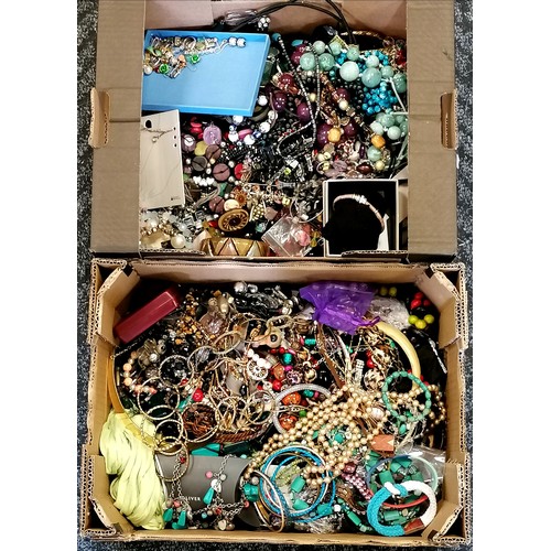 150 - 2 boxes of costume jewellery inc boxed bracelet & loose earrings in blue box etc - SOLD ON BEHALF OF... 