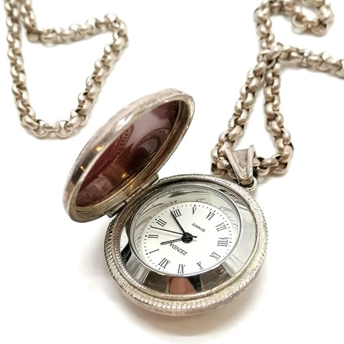 165 - Silver long belcher link chain (84cm) with a year 2000 hallmarked silver locket quartz watch - total... 