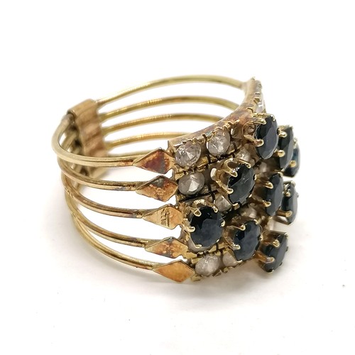 167 - 9ct / 14ct marked gold multi (5) linked design ring set with blue / white stones - size Q½ & total w... 