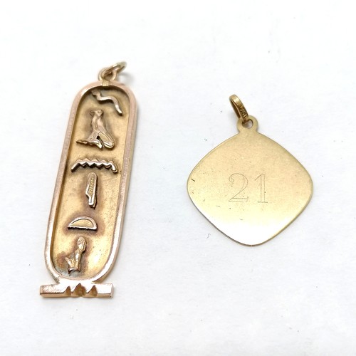 176 - Egyptain marked gold pendant (3.5g) t/w 18ct marked gold plain disc pendant (1.7g) - SOLD ON BEHALF ... 