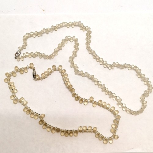 203 - 2 x strands of Lalique glass beads - longest 56cm has a silver clasp