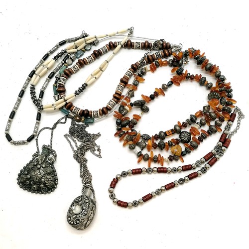 209 - Qty of ethnic jewellery inc amber bead, hardstone, wood beads, 2 x perfume flask pendants etc - SOLD... 