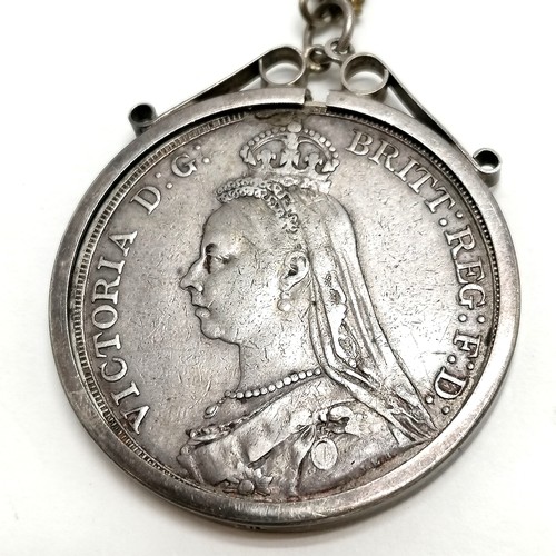 226 - 1889 GB QV crown in a silver mount on a metal chain - total weight 39g - SOLD ON BEHALF OF THE NEW B... 