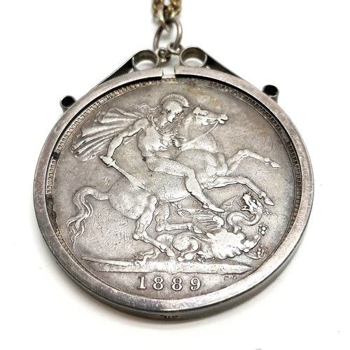 226 - 1889 GB QV crown in a silver mount on a metal chain - total weight 39g - SOLD ON BEHALF OF THE NEW B... 