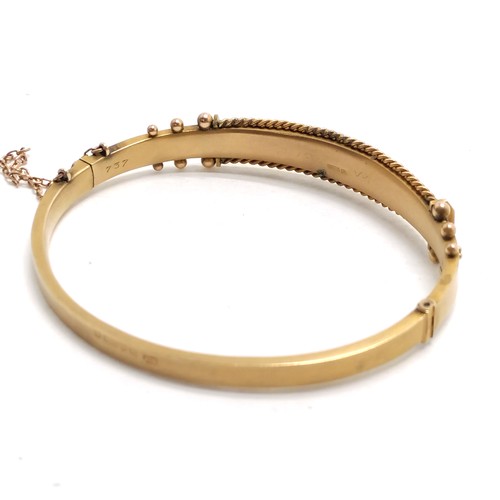 228 - Antique 9ct Chester hallmarked gold bangle set with 5 diamonds - 10.8g total weight & has blemish ne... 