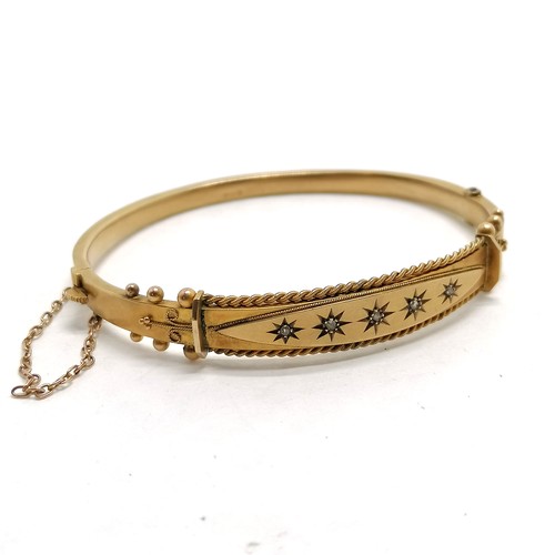 228 - Antique 9ct Chester hallmarked gold bangle set with 5 diamonds - 10.8g total weight & has blemish ne... 