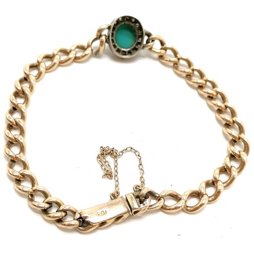 241 - Antique 15ct marked gold bracelet with diamond & turquoise set centre decorated panel (12mm diameter... 