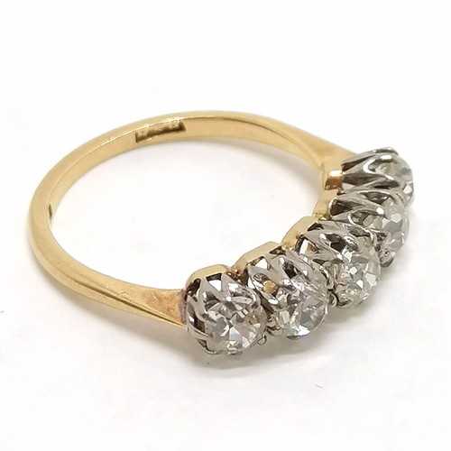 257 - Antique 18ct marked gold 5 stone old cut diamond ring - size M & 2.7g total weight