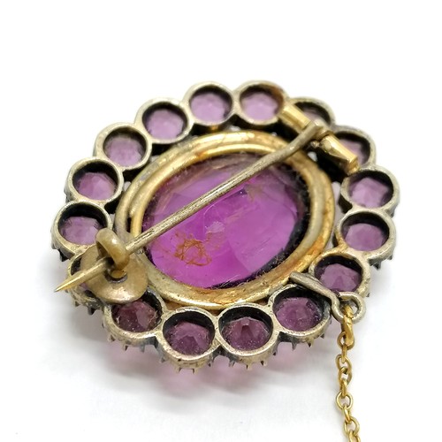 271 - 2 x antique brooches - purple paste & onyx / pearl (2.5cm diameter & slight a/f)