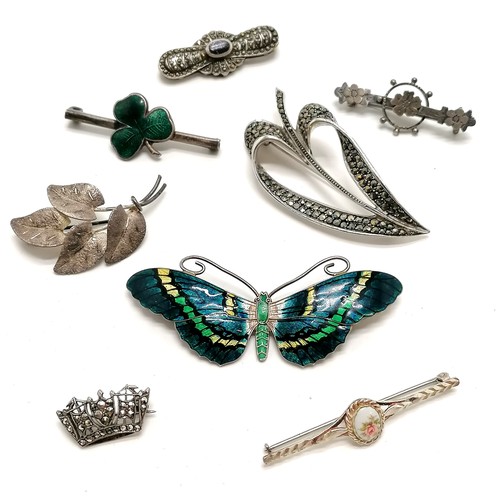 275 - John Atkinson & Sons enamel butterfly brooch (6.8cm & enamel loss to base of wings) t/w 7 x silver b... 