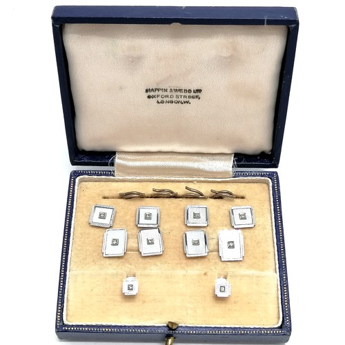 289 - 9ct marked white gold set with diamond on guilloche enamel fields Art Deco Mappin & Webb cufflink / ... 