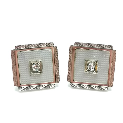 289 - 9ct marked white gold set with diamond on guilloche enamel fields Art Deco Mappin & Webb cufflink / ... 