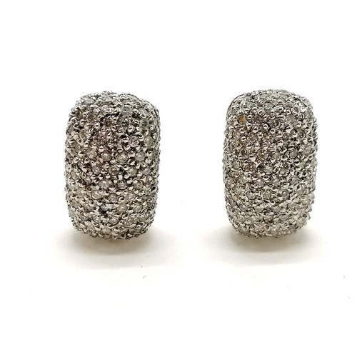 294 - 18ct hallmarked white gold pave diamond set earrings - approx 12mm drop & 7.1g total weight