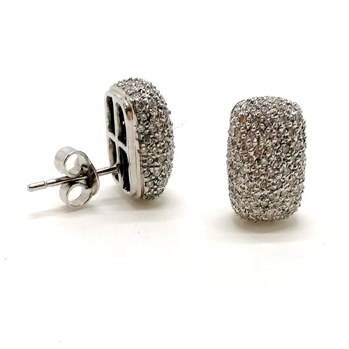 294 - 18ct hallmarked white gold pave diamond set earrings - approx 12mm drop & 7.1g total weight