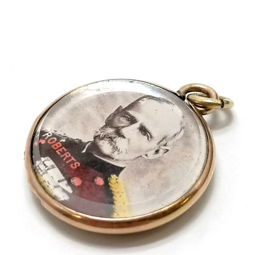 308 - Antique 9ct Chester hallmarked gold Baden Powell / Lord Roberts portrait pendant - 2cm diameter & to... 