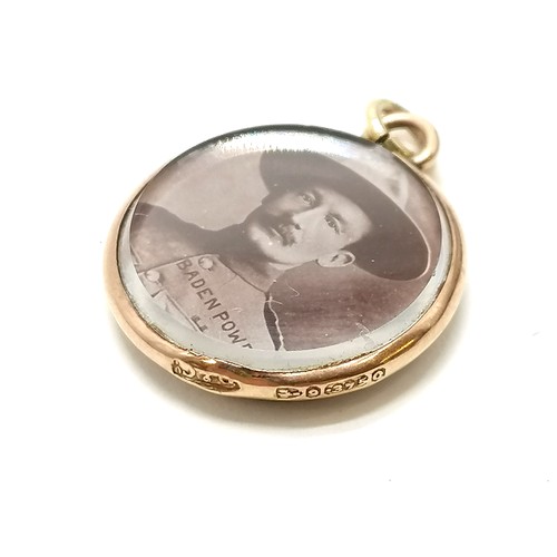 308 - Antique 9ct Chester hallmarked gold Baden Powell / Lord Roberts portrait pendant - 2cm diameter & to... 