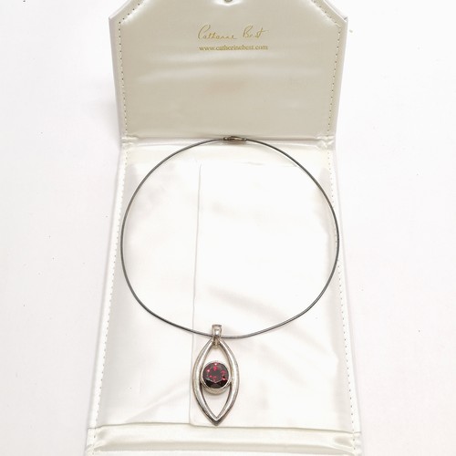 314 - Catherine Best large silver pendant set with a red stone on a silver Tonda pendant chain in the orig... 