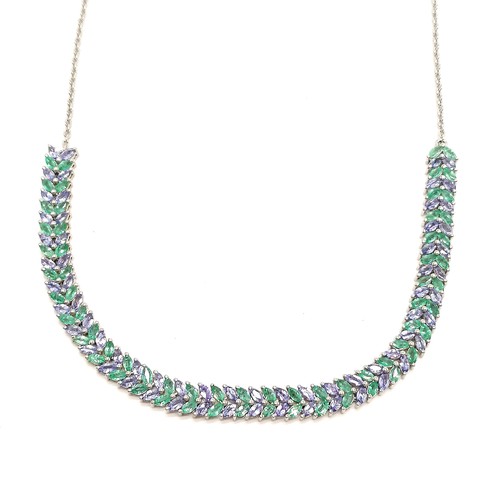 320 - Silver multi-stone set (mauve / green) necklet - 44cm long & 17.5g total weight