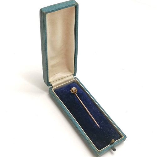 348 - Antique unmarked gold tie pin set with a diamond (approx 3mm diameter) - 6cm long & 1.4g total weigh... 