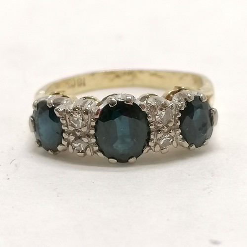 353 - 18ct marked gold sapphire & diamond ring - size M½ & 4.2g total weight ~ the shank is fractured