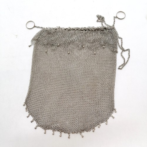 369 - Large sterling silver marked mesh purse / bag with a drawstring - 177g & 39cm drop when closed ~ no ... 