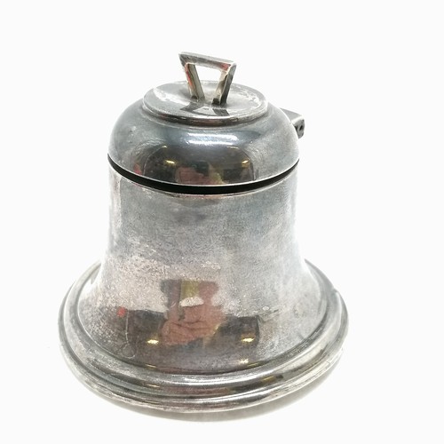 374 - Silver bell shaped inkwell - 5.5cm high & 75g total weight (has loaded base & buckled & lacks liner)