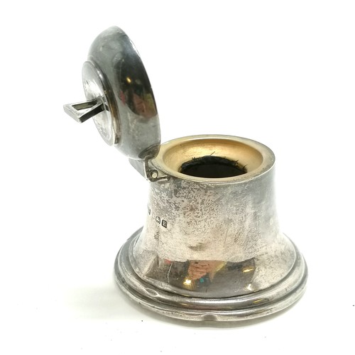 374 - Silver bell shaped inkwell - 5.5cm high & 75g total weight (has loaded base & buckled & lacks liner)