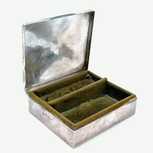 379 - Antique silver ring / jewellery box with green fitted interior & loaded base - 9cm x 7.5cm x 2.5cm &... 