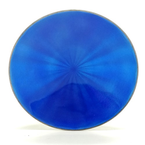 386 - Norwegian silver blue guilloche enamel dish on 3 ball feet #1027 by Marius Hammer - 7.5cm diameter &... 