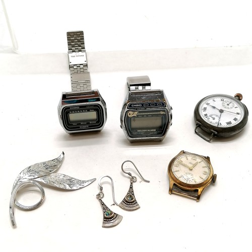 400 - Unusual silver cased WWI period chonograph wristwatch (34mm diameter) t/w 2 x Casio LCD watches & ma... 